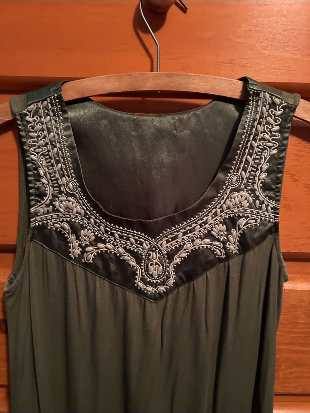 Beaded Embroidered Olive Green Sleeveless Tank